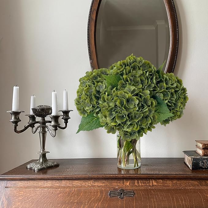 YalzoneMet 3 PCS Vintage Dark Green Hydrangea Artificial Flowers 21 inches Real - Image 3