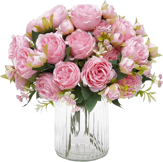 4 Packs Peonies Artificial Flowers, Light Pink Silk Artificial Peonies | Fake by MARTINEMALL