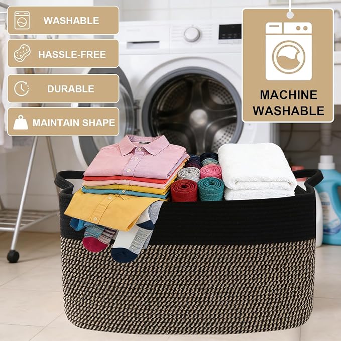 96L Laundry Basket with Handles, Extra Blanket Basket, Living Room - Image 7