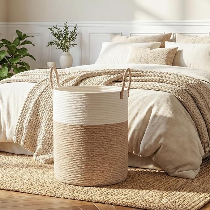 OIAHOMY Large Laundry Basket Hamper - 60L Cotton Rope Woven Basket - Image 6