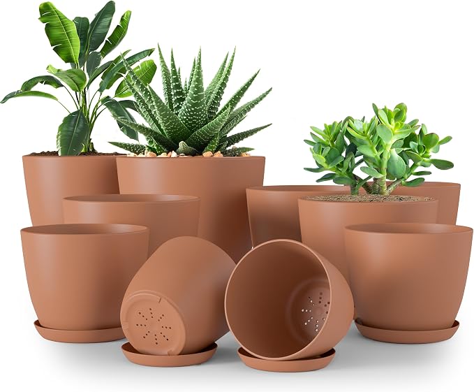 Plant Pots Indoor with Drainage 10 Pack Multi-Size Planters Set Terracotta | by UTOPIAHOME
