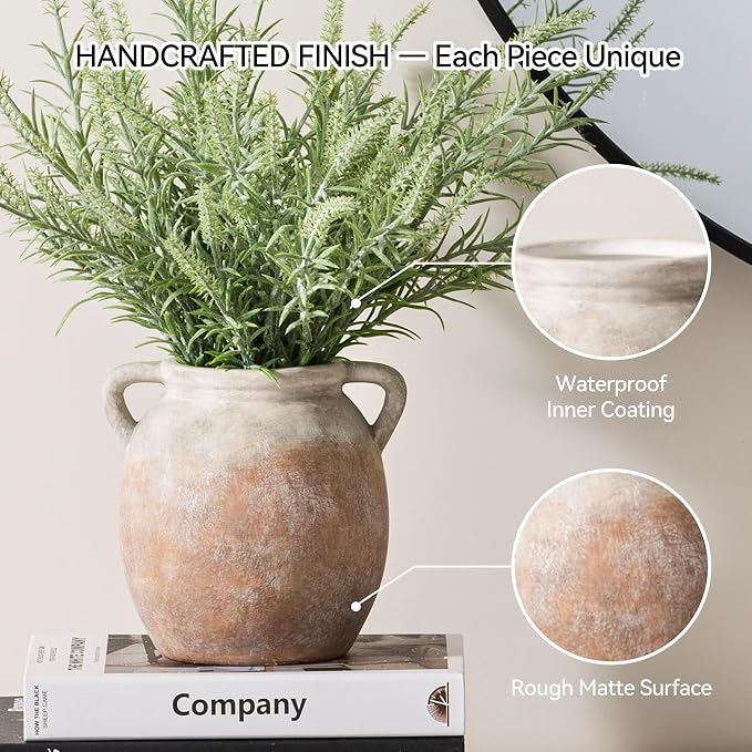 Dobbyby Ceramic Flower Small Vase 6 inch Farmhouse Rustic Vase Decorative - Image 4