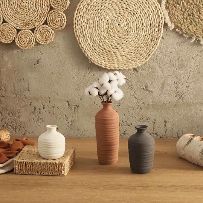 Dobbyby Ceramic Vase Set of 3 Neutral Decorative Vase - Image 7