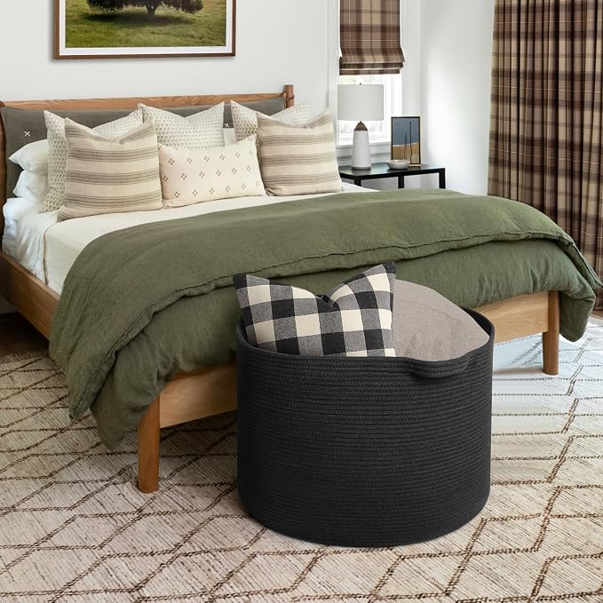 115L Super Large Black Blanket Basket, 23.6"x15.7" Woven Rope Bin - Image 5