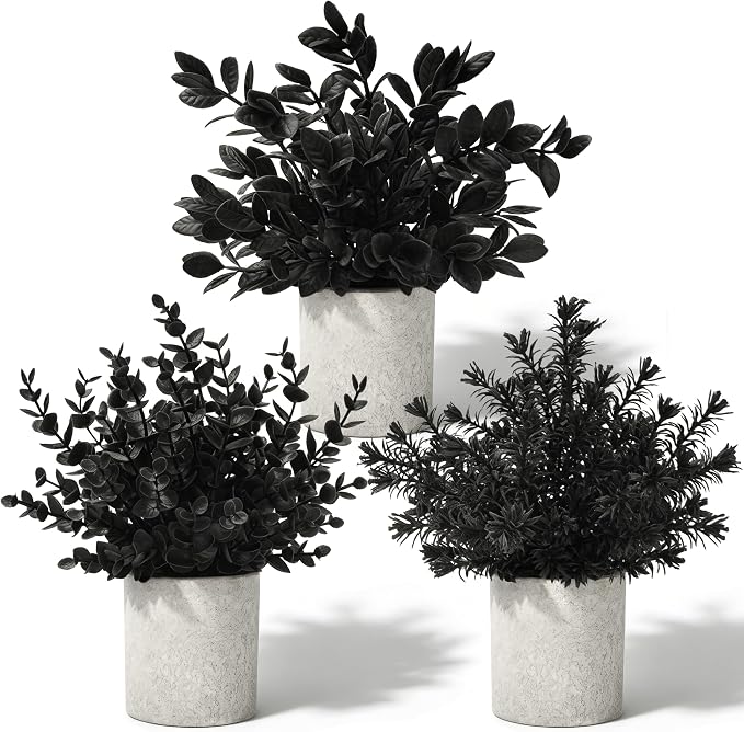 Der Rose 3 Pack Black Eucalyptus Fake Plantsfor Halloween Bathroom Decor | by DerRose