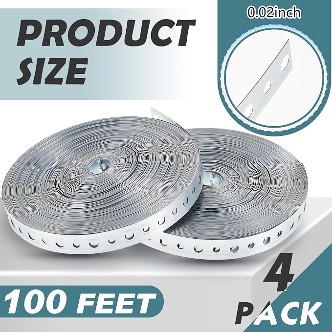 Gisafai 4 Rolls Galvanized Metal Pipe Strap 3/4 Inch x 100 FT Perforated Hanger - Image 2