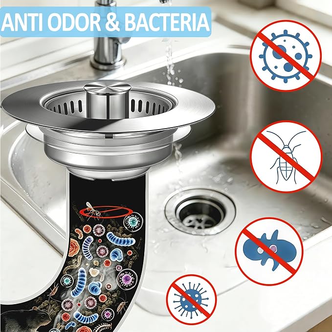 Kitchen Sink Drain Strainer for 3-1/2 Inch Drain Hole, 3-in-1 304 Stainless - Image 5
