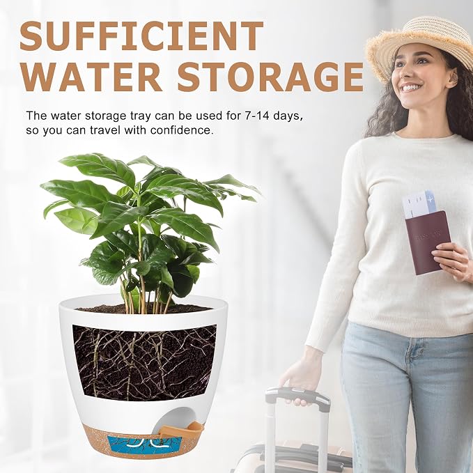 QRRICA Plant Pots 8/7/6.5/6/5.5/5 Inch Self Watering Pots, Plastic Flower Pots - Image 5