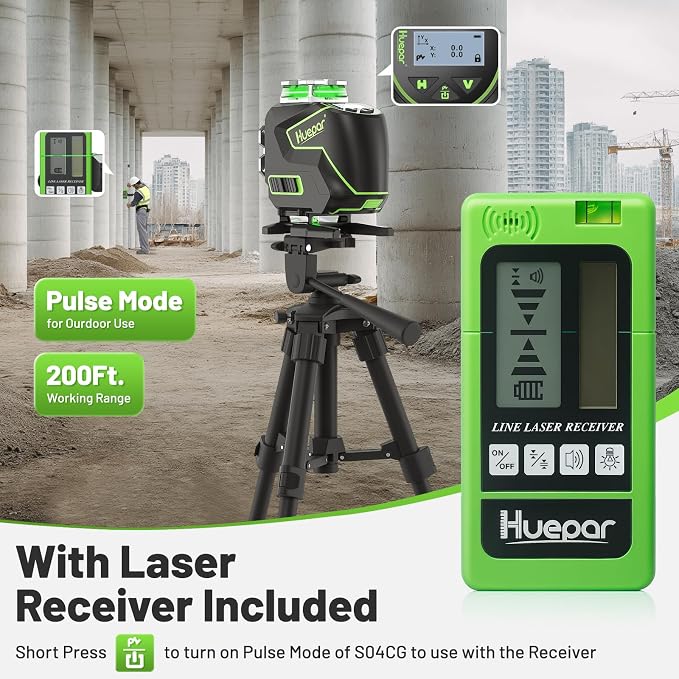 Huepar Laser Level 360 Self Leveling, S04CG 4x360° Green 4D Cross Line Laser - Image 2