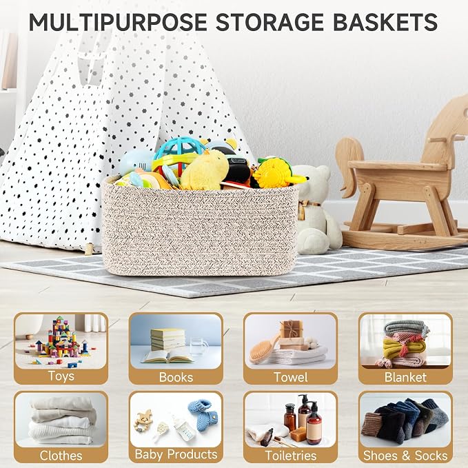 3 Pack Storage Baskets for Organizing, 13.7×9.5×6.3", Mixed brown | Woven - Image 4