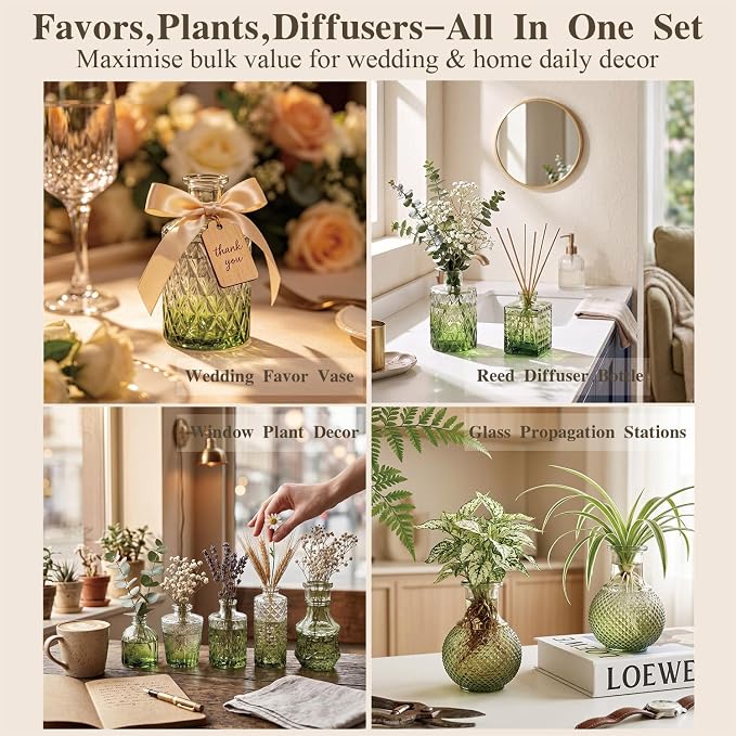 Clear Gradient Green Glass Bud Vase Set of 24 Pcs, Small Bud Vases in Bulk - Image 3