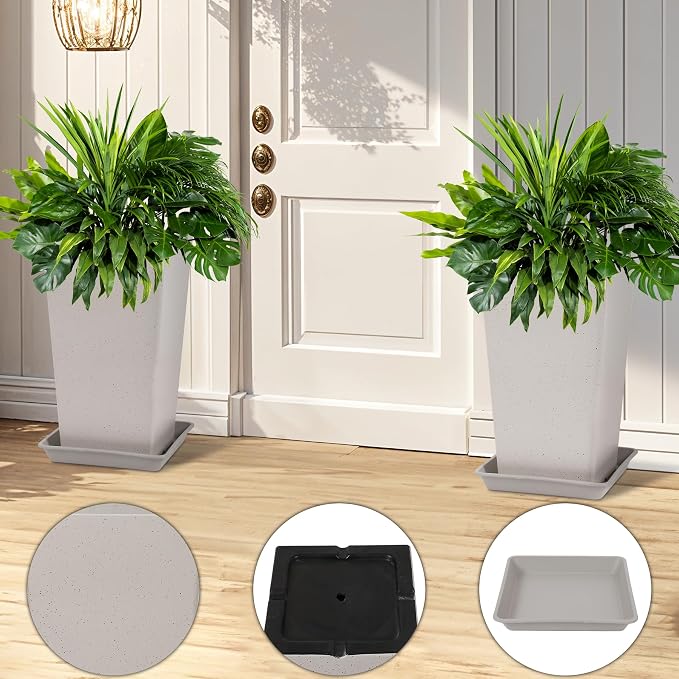 Neoaider Set of 2 Tall Planter, 21 inch Large Plastic Planter, Light Gray | - Image 4