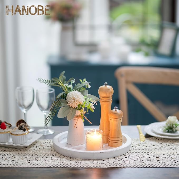 Hanobe Wooden Coffee Table Serving Tray, Farmhouse Candle Holder | 2pc Table - Image 3