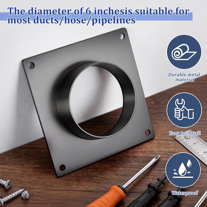 6 Inch Duct Flange, Dryer Vent Wall Plate Adapter, Galvanized Steel Square Duct - Image 5