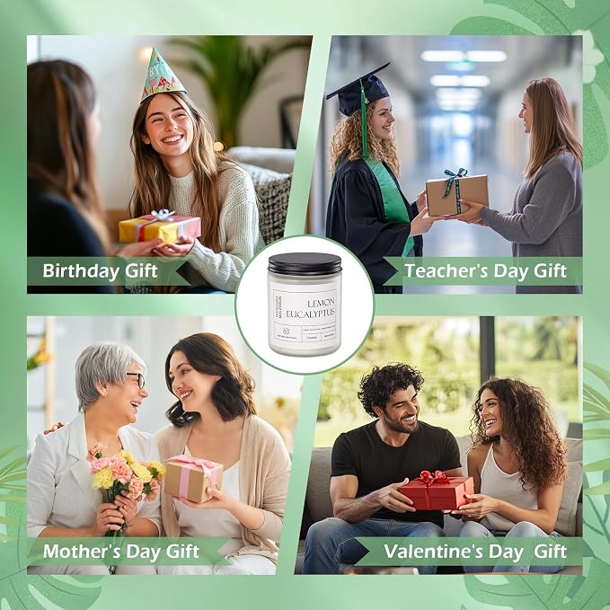 Molensun Lemon Eucalyptus Scented Candle, Soy Wax 7 oz | Bright lemon - Image 5