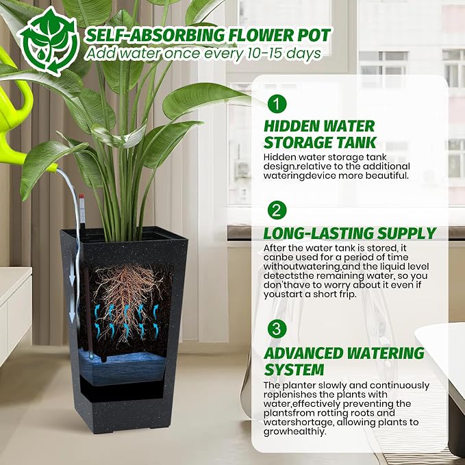Garvee 16" Tall Planters Set of 2, Outdoor＆Indoor Planter Pots - Image 5