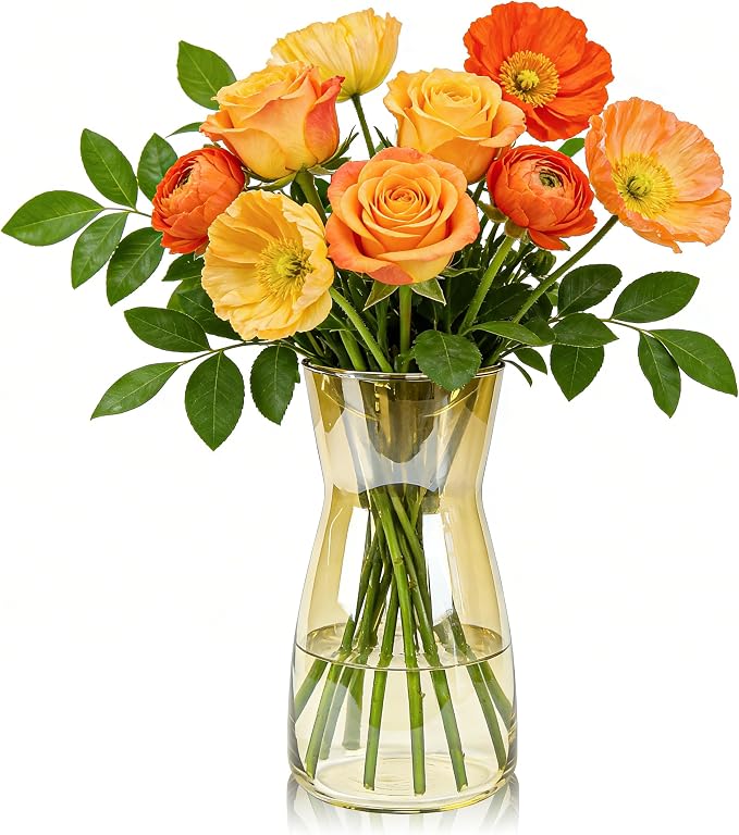 Der Rose 8" Amber Flower Vase Vintage Glass Vase by DerRose