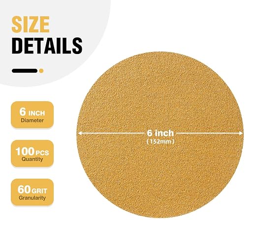 100 PCS 6 Inch PSA Sanding Discs 60 Grit Adhesive Backed Sandpaper Roll - Image 2