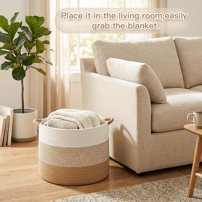 Artfeel 100L Large Cotton Rope Basket, Decorative Woven Blanket Storage - Image 5