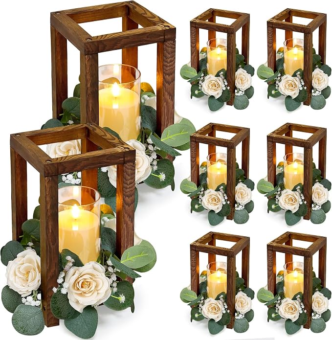 18 Pcs Wooden Lantern Centerpiece | Wedding Lantern Candle Holder by TOBILU