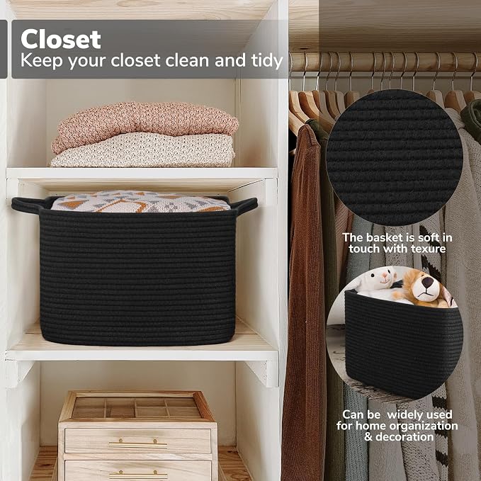 Goodpick Woven Storage Basket for Shelves, Cotton Rope Baskets for Books - Image 5