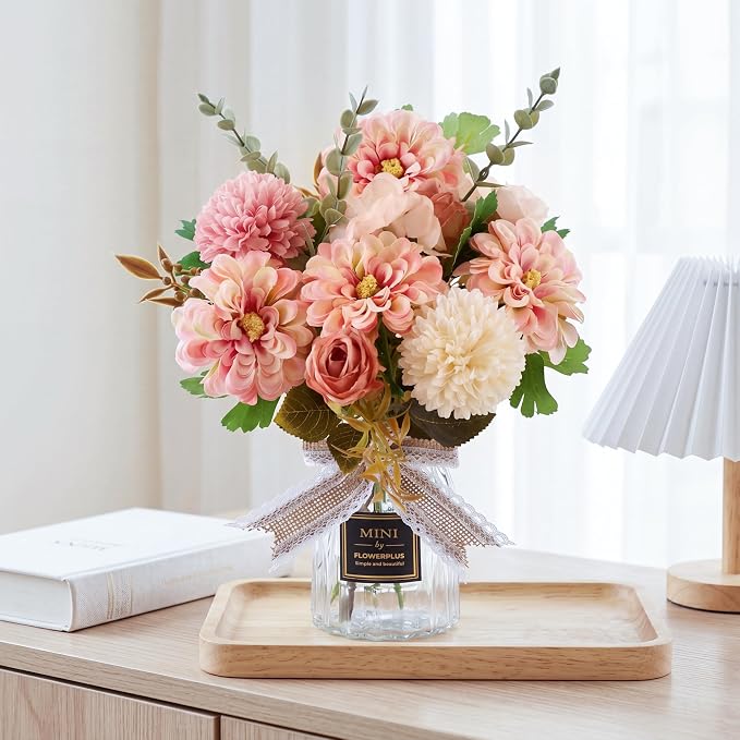 CEWOR Fake Flowers in Vase, Artificial Flowers by CEWOR