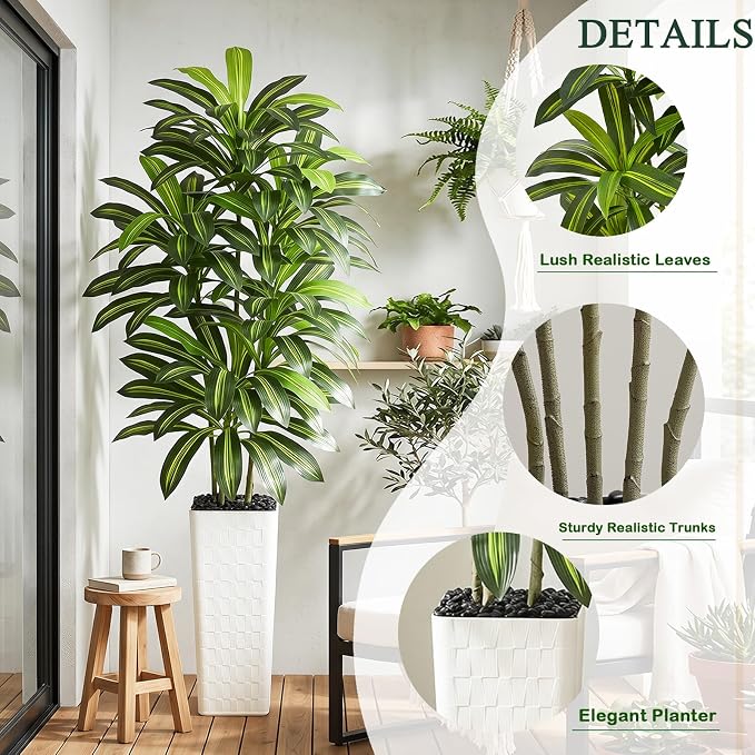 Artificial Dracaena Tree Indoor, 7FT Tall Fake Floor Plants - Image 3