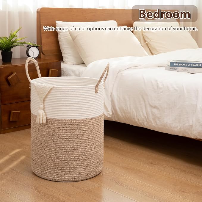 OIAHOMY 100L Nursery Hamper Laundry Basket Laundry Hamper Brown/White | - Image 5