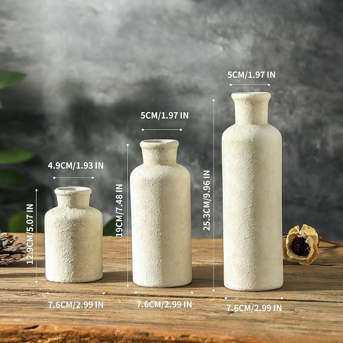 Ceramic Vases Set of 3, Pottery Rustic Farmhouse Decorative Vases Modern Decor - Image 2