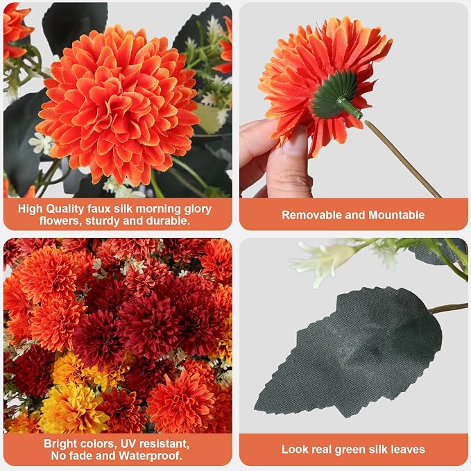 Artificial Mums for Outdoors Fall Flowers Artificial for Decoration, 12 Bundles - Image 8