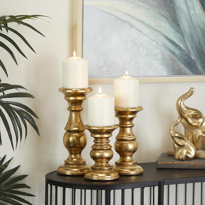 Deco 79 Mango Wood Decorative Candle Holder Turned Style Pillar Candle Stand - Image 3