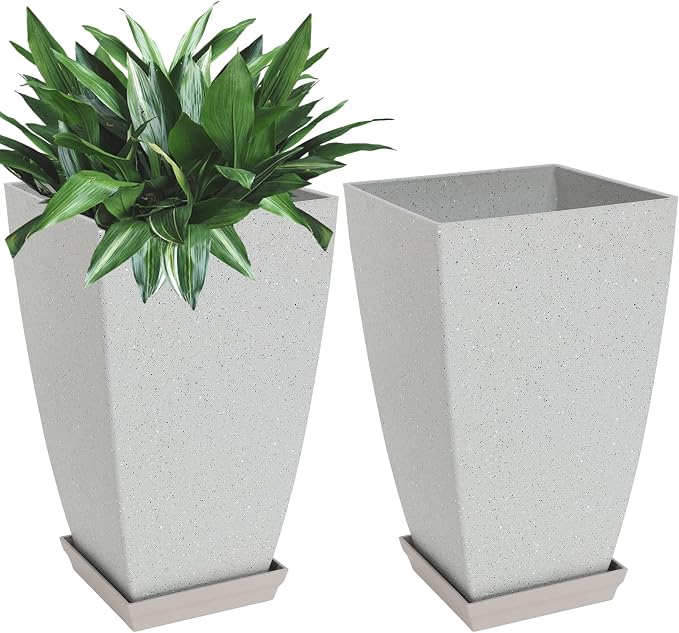Neoaider Set of 2 Tall Planter, 21 inch Large Plastic Planter, Bluish Gray | by Neoaider
