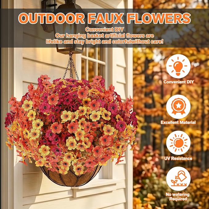 Artificial Flowers Fake Plants for Outdoors Spring Decoration, 13 Bundles Silk - Image 4
