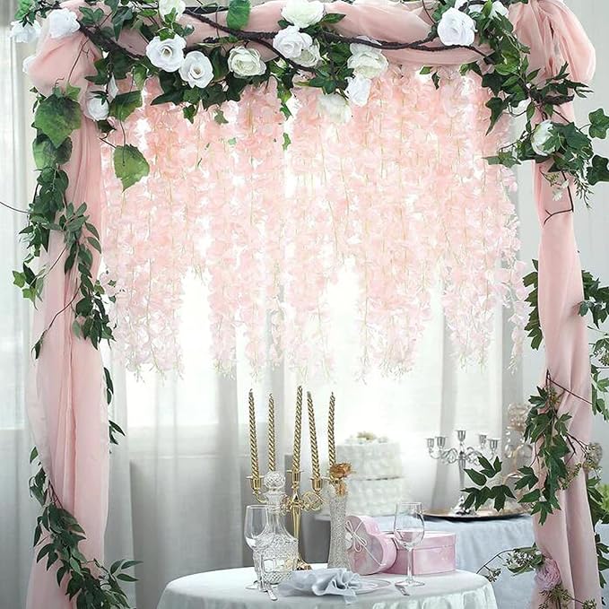 48pcs Artificial Wisteria Flowers 3.6 Feet/Piece Pink Dense Artificial Fake - Image 3