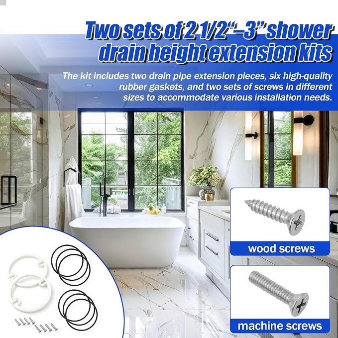 2-1/2“–3” Strainers Shower Drain Height Extension Kit, Screw Hole Spacing: - Image 2