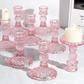 12Pcs Pink Candlestick Holders Set- 4" H Taper Candle Holders Bulk, Glass by DARJEN