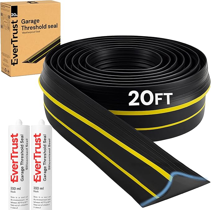 20Ft/6M Garage Threshold Seal Strip + 2pc 300ml Sealant Adhesive | Weatherproof by EverTrust