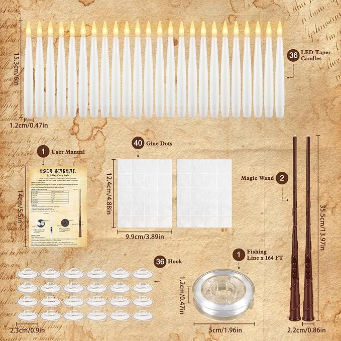 36 Pcs Halloween LED Magic Hanging Floating Candles, Taper Flickering Flameless - Image 2