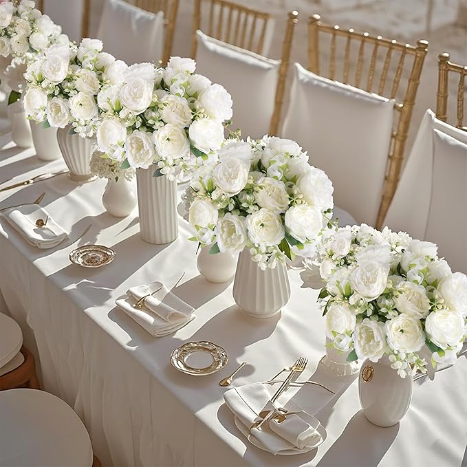 12 Bundles Peonies Artificial White Flowers Bouquet, Lifelike Silk Fake Peonies - Image 2