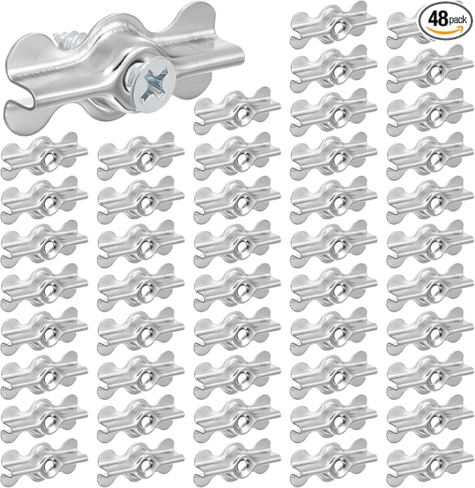 Blulu 48 Sets Flush Clips with Screws, Alloy Steel, Double Wing, Sliver | by Blulu