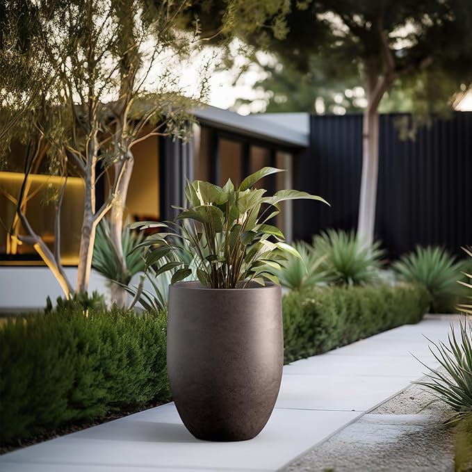 Kante Large Round Bullet Char Brown Concrete Planter 21.7" Tall, Outdoor | - Image 4