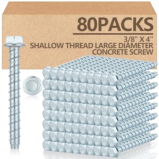 Tandefio 80 Pack 3/8" x 4" Concrete Screw Anchor Galvanized Large Diameter by Tandefio