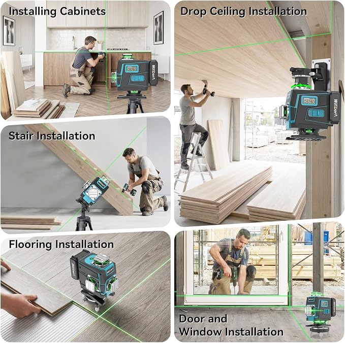 4x360°Green 16 Line Laser Level, ±4° Auto Self Leveling, 2x4800mAh 48H Runtime - Image 9