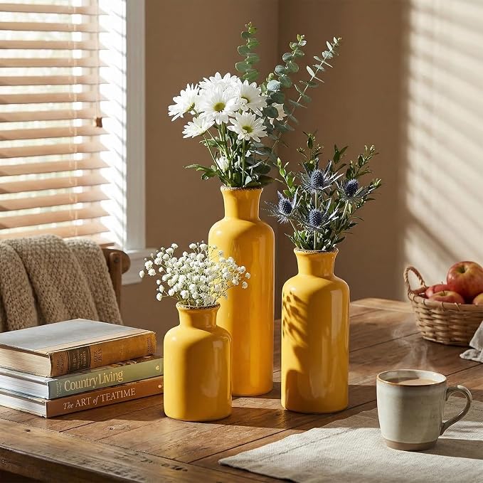 CwlwGO- Yellow Ceramic Vase Set, Modern Decorative Vases - Image 8