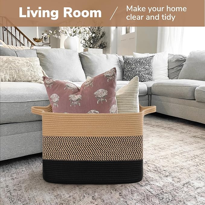 Goodpick 50L Large Woven Storage Basket, Cotton Rope Baskets - Image 2