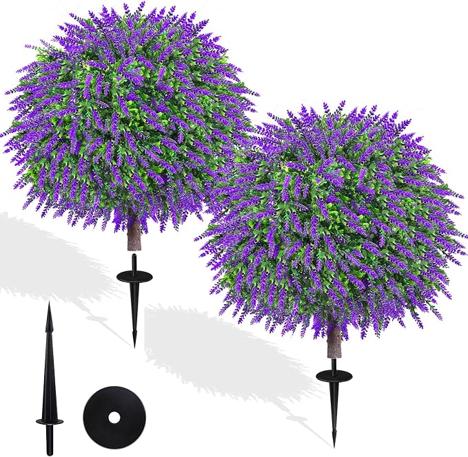 27.5" Artificial Lavender Boxwood Topiary Ball Trees, UV Resistant Faux by Unknown
