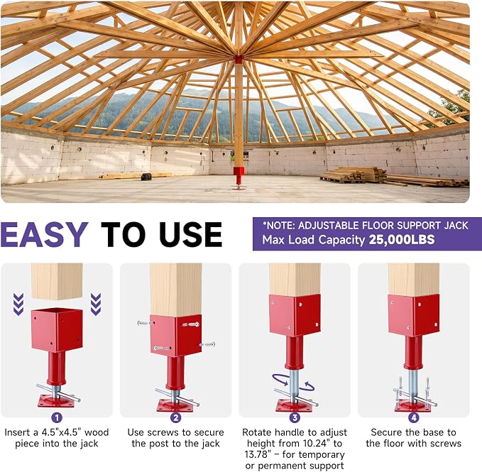 4.5"x4.5" Adjustable Screw Jack Post Floor Support 25000LB Capacity 2 Pack | - Image 5