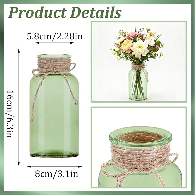 6 Pack Mason Jar Vases for Centerpieces, Wide Mouth Mason Jars - Image 2