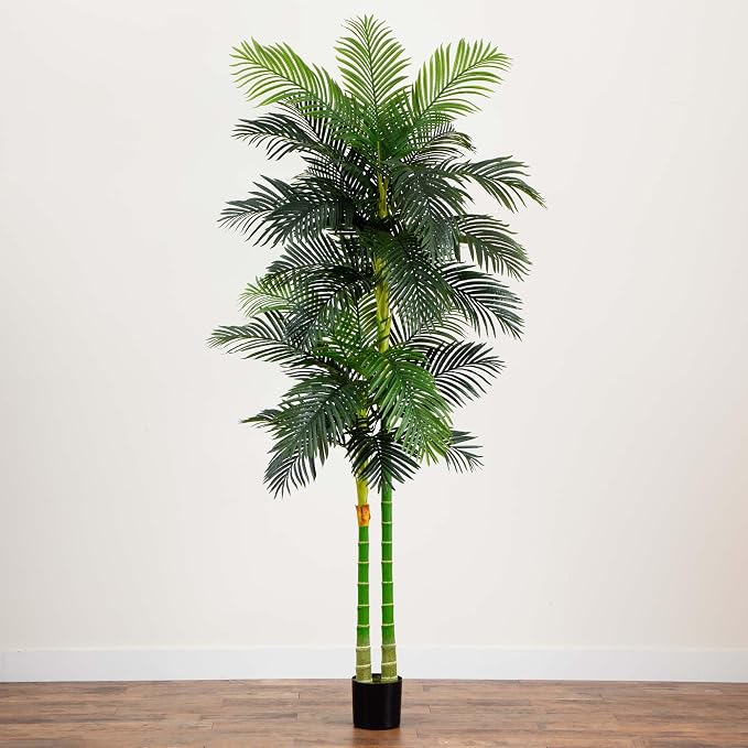 Nearly Natural 9ft. Artificial Double Stalk Golden Cane Palm Tree - Image 8