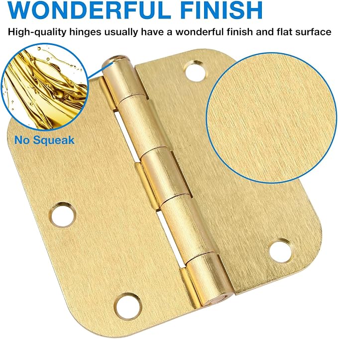 TDCHINGES Rounded Door Hinges 3.5" X 3 1/2 Inch Brushed Brass 5/8" Radius | 3 - Image 2